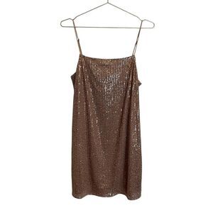 Banana Republic Factory Sequin Beaded Square Neck Slip Mini Dress Champagne NEW